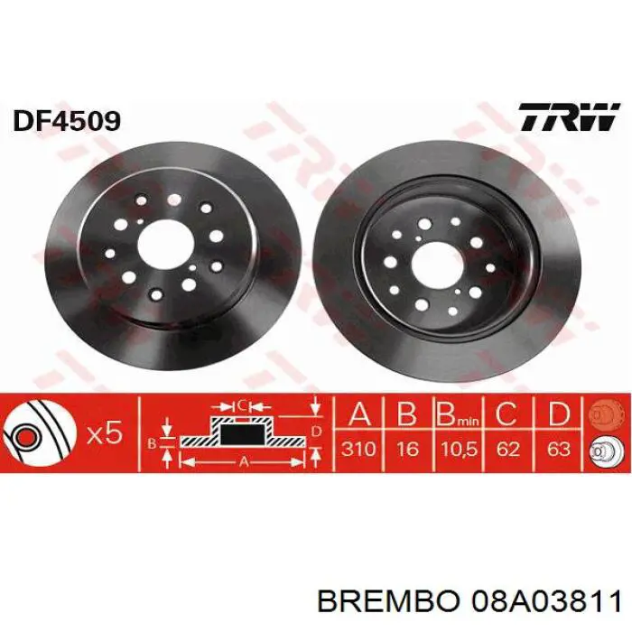 Задний тормозной диск Brembo 08A03811 цена, от 47.82 USD