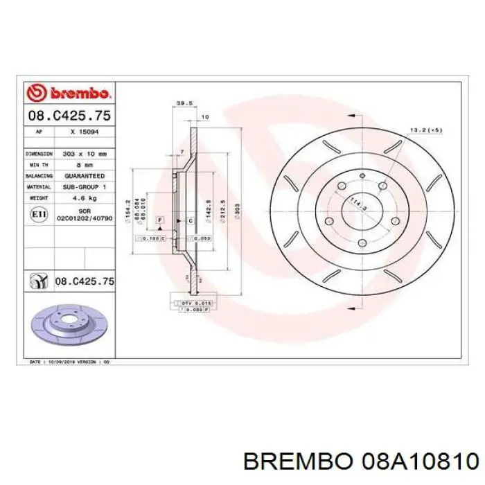 08A10810 Brembo Дисковый тормоз