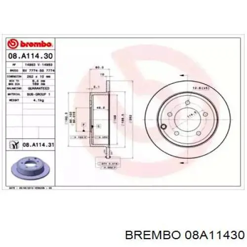 08A11430 Brembo диск тормозной задний
