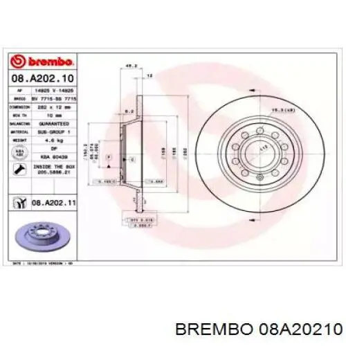 Тормозные диски 08A20210 Brembo