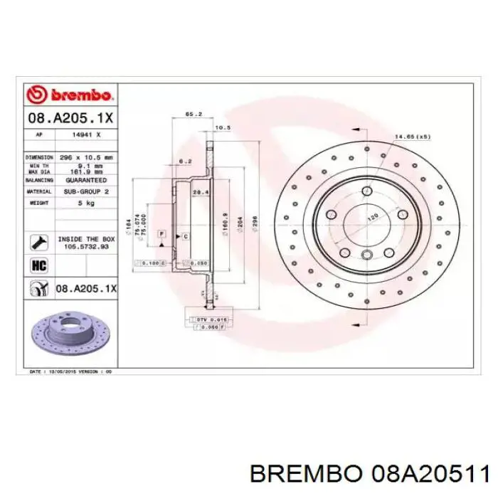 08A20511 Brembo диск тормозной задний