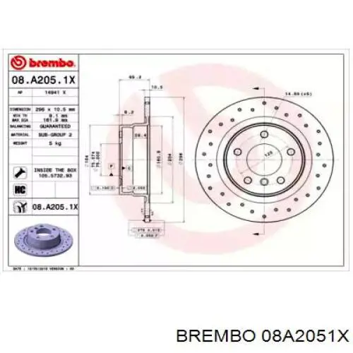 08A2051X Brembo диск тормозной задний