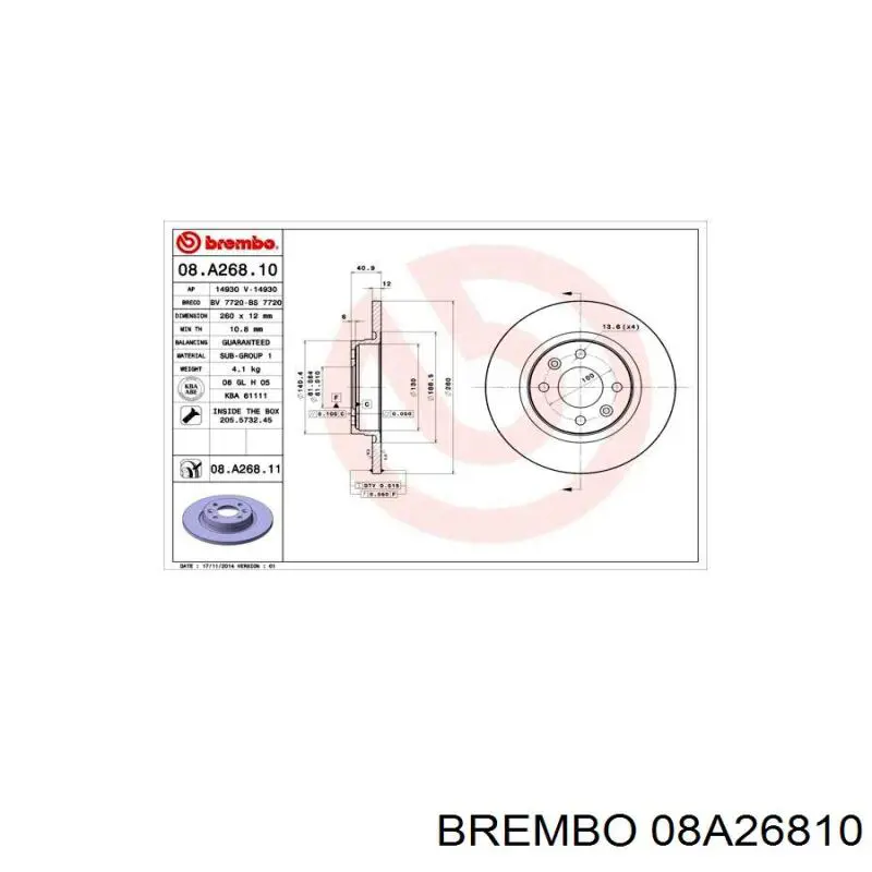 Купить 08A26810 Brembo Ротор тормозной