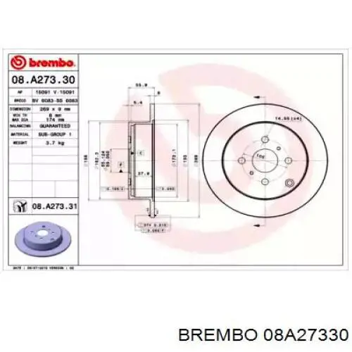 Тормозные диски 08A27330 Brembo