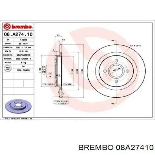 08A27410 Brembo Дисковый тормоз