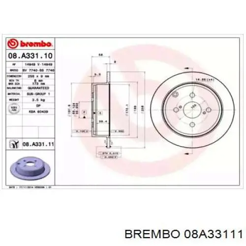 08.A331.11 Brembo диск тормозной задний