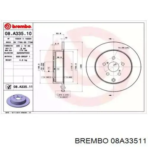 08A33511 Brembo диск тормозной задний