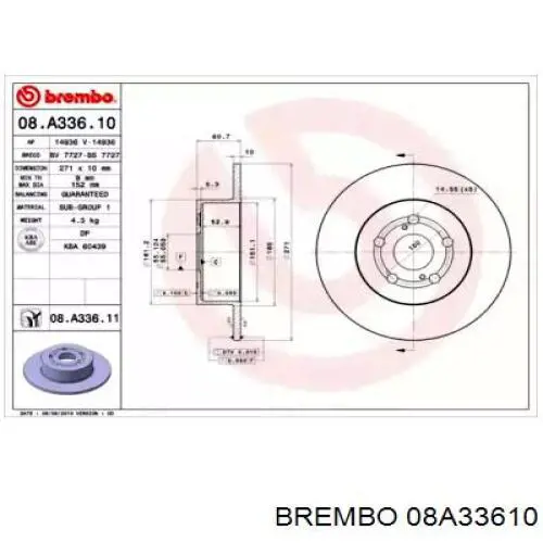 Тормозные диски 08A33610 Brembo