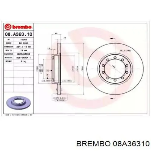 08A36310 Brembo диск тормозной задний