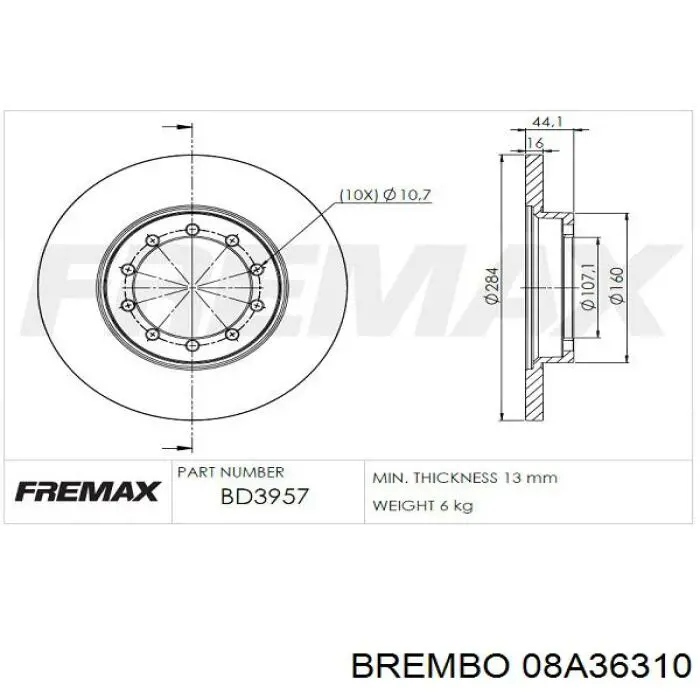 Задний дисковый тормоз Brembo 08A36310
