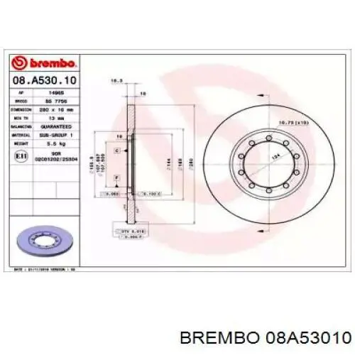 08.A530.10 Brembo диск тормозной задний