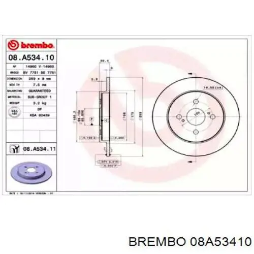 Тормозные диски 08A53410 Brembo