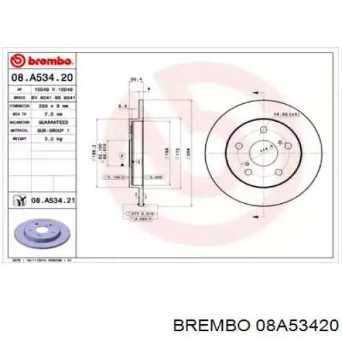 Тормозные диски 08A53420 Brembo