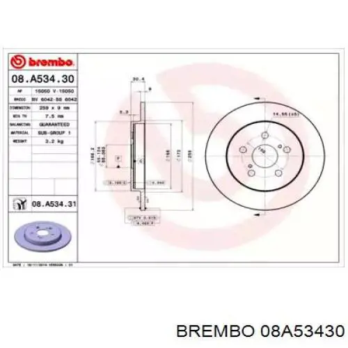 08A53430 Brembo диск тормозной задний