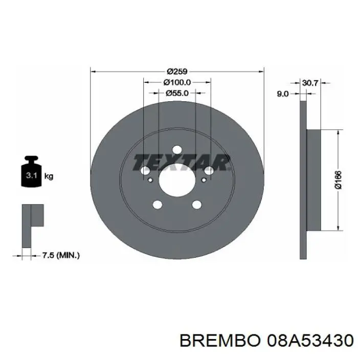 Disco de freno trasero 08A53430 Brembo