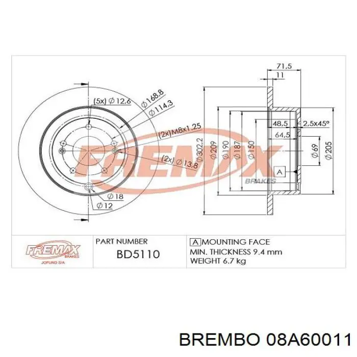 Купить 08A60011 Brembo Диск тормозной задний
