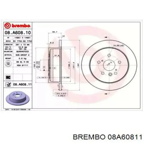 08A60811 Brembo диск тормозной задний