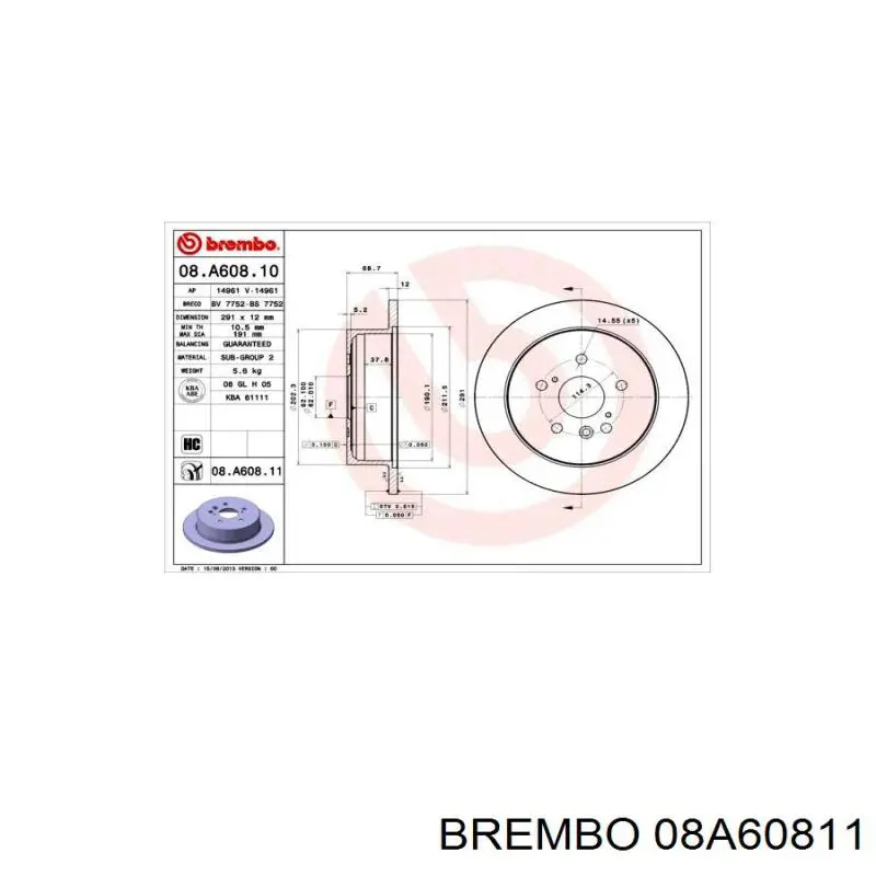 Задний дисковый тормоз Brembo 08A60811