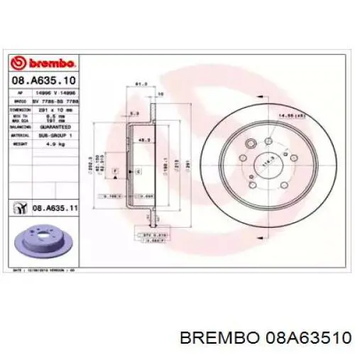 Тормозные диски 08A63510 Brembo