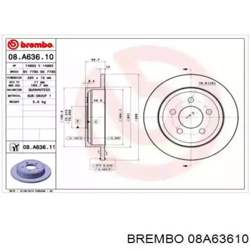 08A63610 Brembo диск тормозной задний