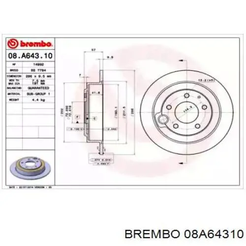 Тормозные диски 08A64310 Brembo