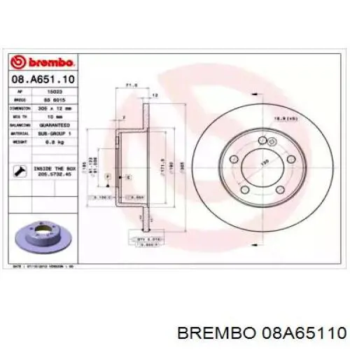 Тормозные диски 08A65110 Brembo