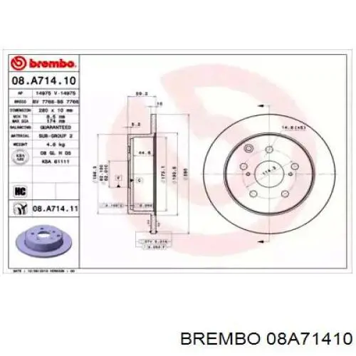 08A71410 Brembo диск тормозной задний