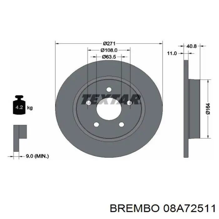 Disco de freno trasero 08A72511 Brembo