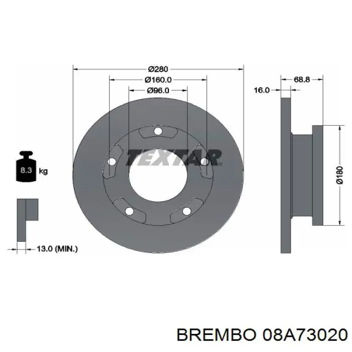 Задний дисковый тормоз Brembo 08A73020