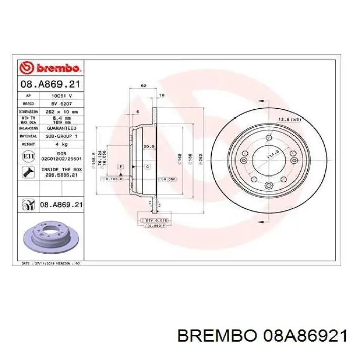 Тормозные диски 08A86921 Brembo