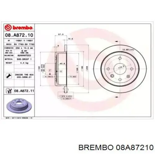 Задний дисковый тормоз Brembo 08A87210