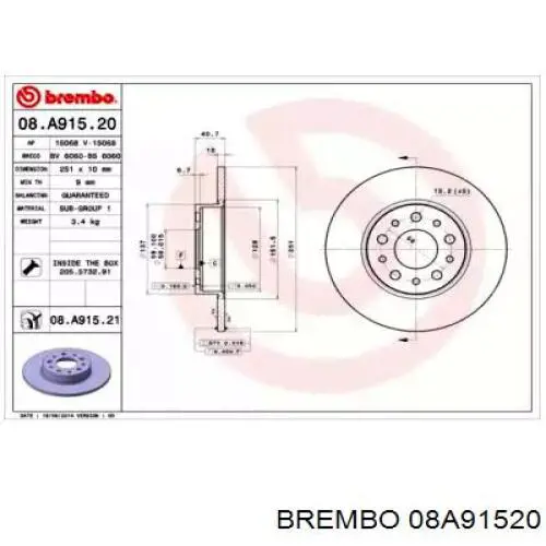 08A91520 Brembo disco do freio traseiro