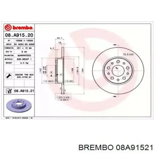 08.A915.21 Brembo диск тормозной задний