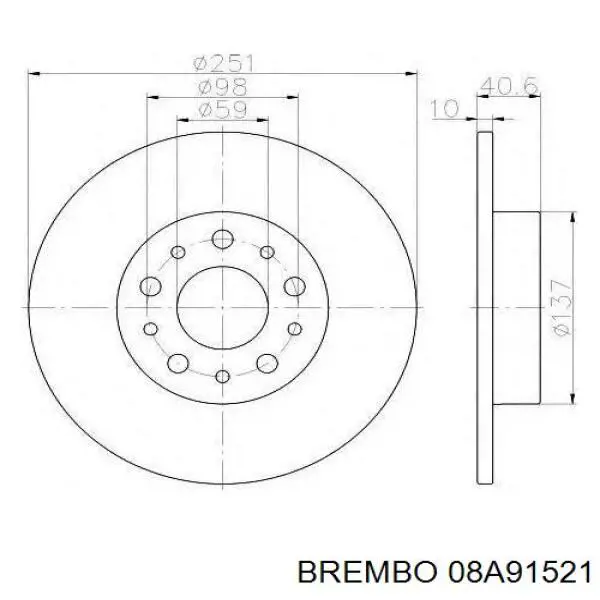 Задний тормозной диск Brembo 08A91521 цена, от 36.93 USD