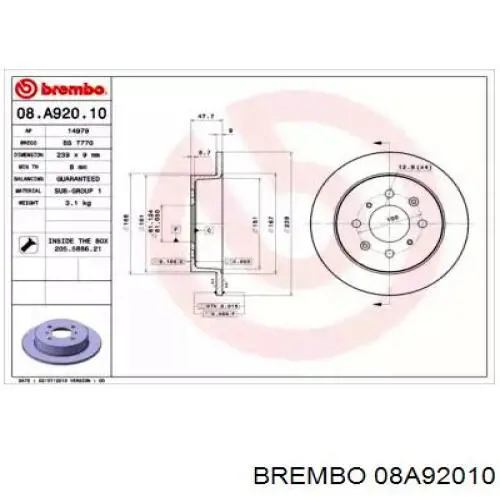 Задний тормозной диск Brembo 08A92010 цена, от 33.16 USD