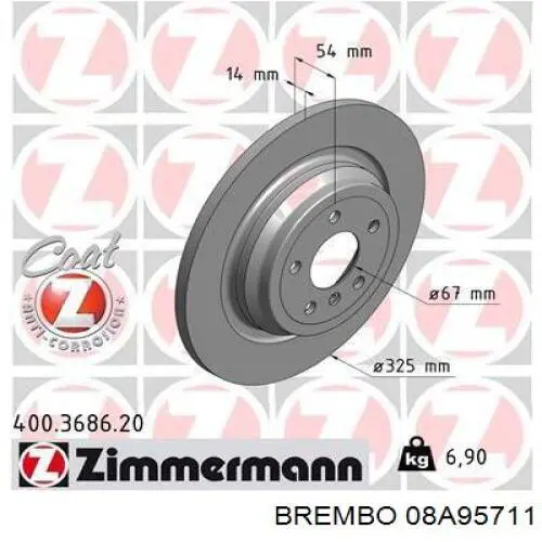 Тормозные диски 08A95711 Brembo