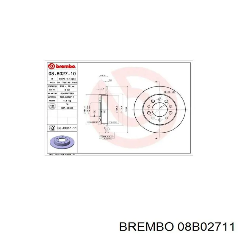 Тормозные диски 08B02711 Brembo