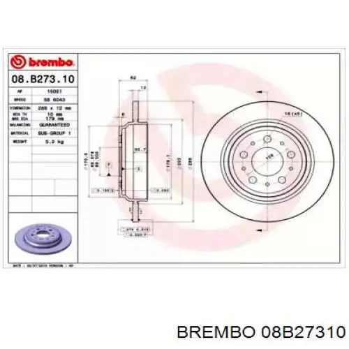 08.B273.10 Brembo disco do freio traseiro