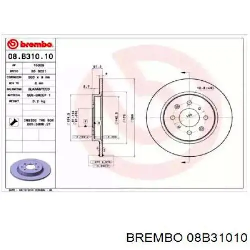 Тормозные диски 08B31010 Brembo