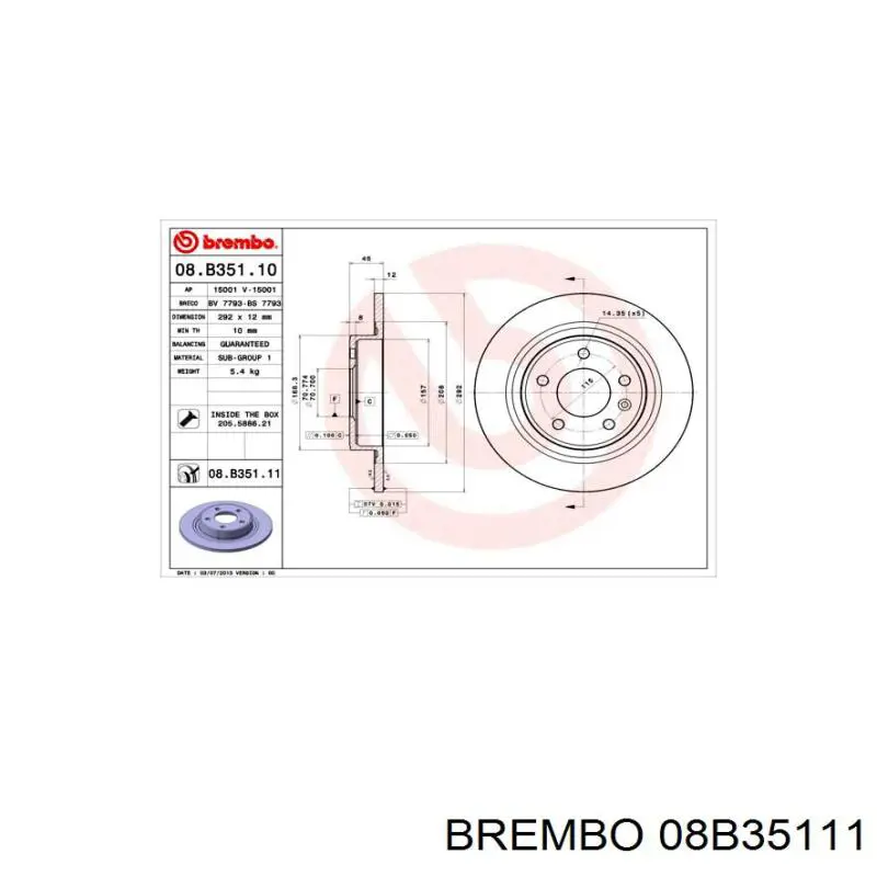 Купить 08B35111 Brembo Диск тормозной задний