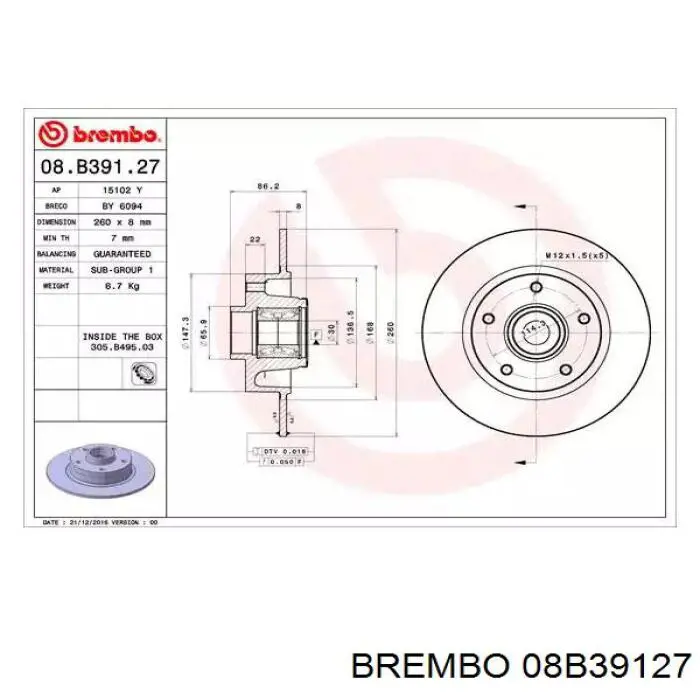 08.B391.27 Brembo disco do freio traseiro