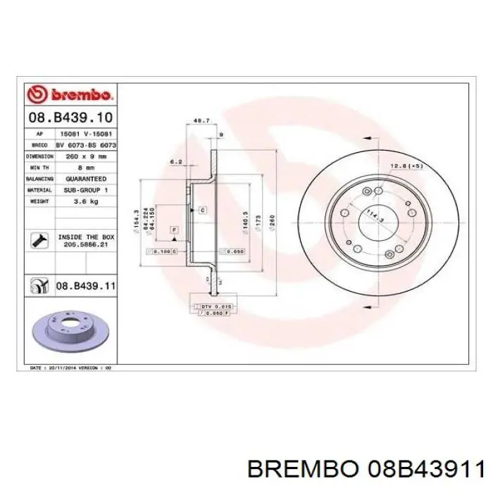 08.B439.11 Brembo диск тормозной задний