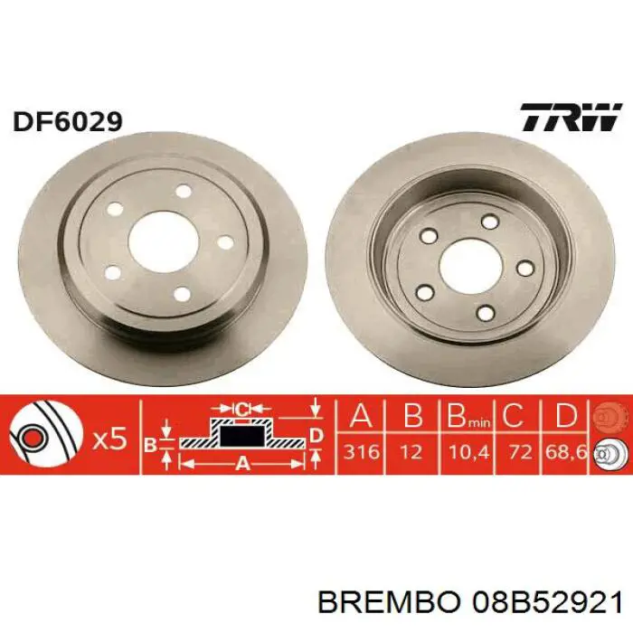 08B52921 Brembo Дисковый тормоз
