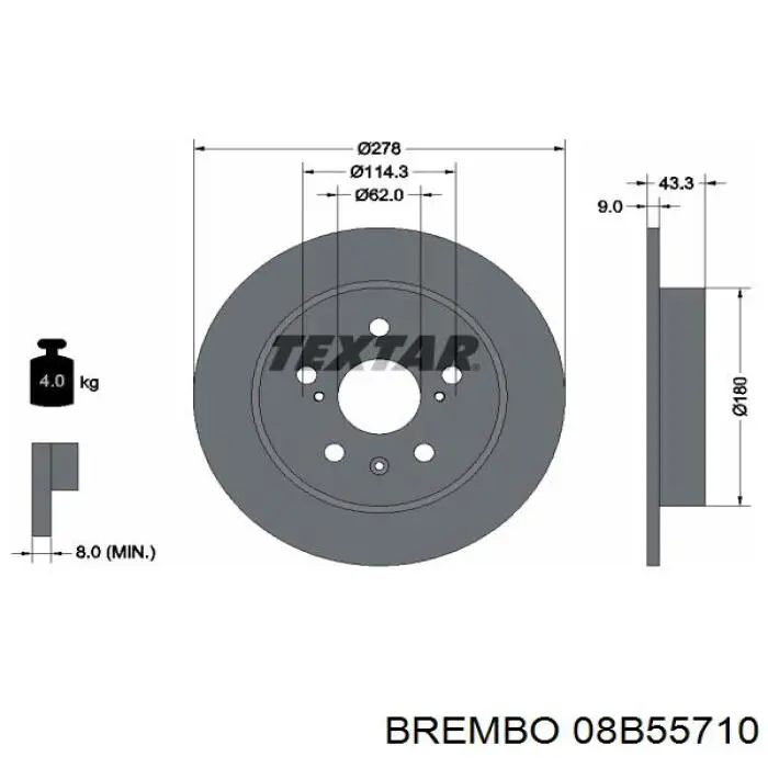 Задний тормозной диск Brembo 08B55710 цена, от 39.56 USD
