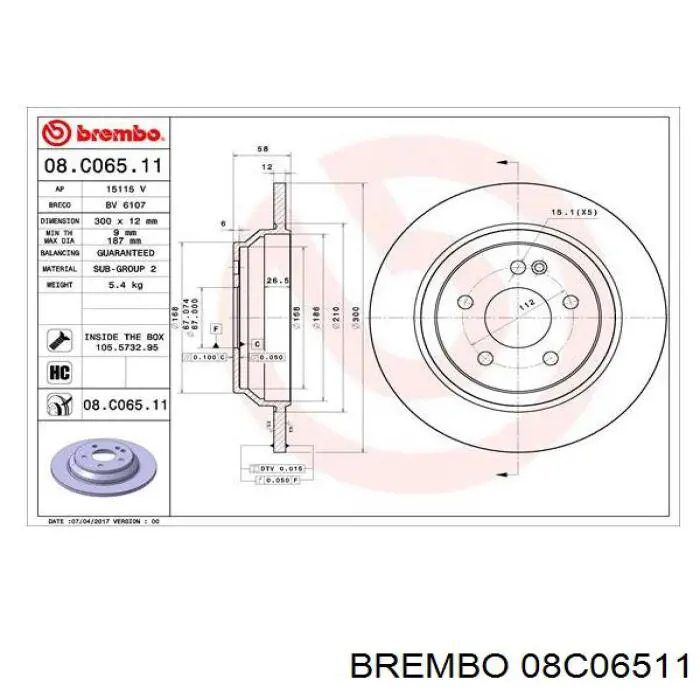 Купить 08C06511 Brembo Диск тормозной задний