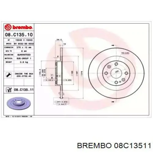 Тормозные диски 08C13511 Brembo