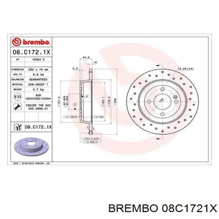 Тормозные диски 08C1721X Brembo