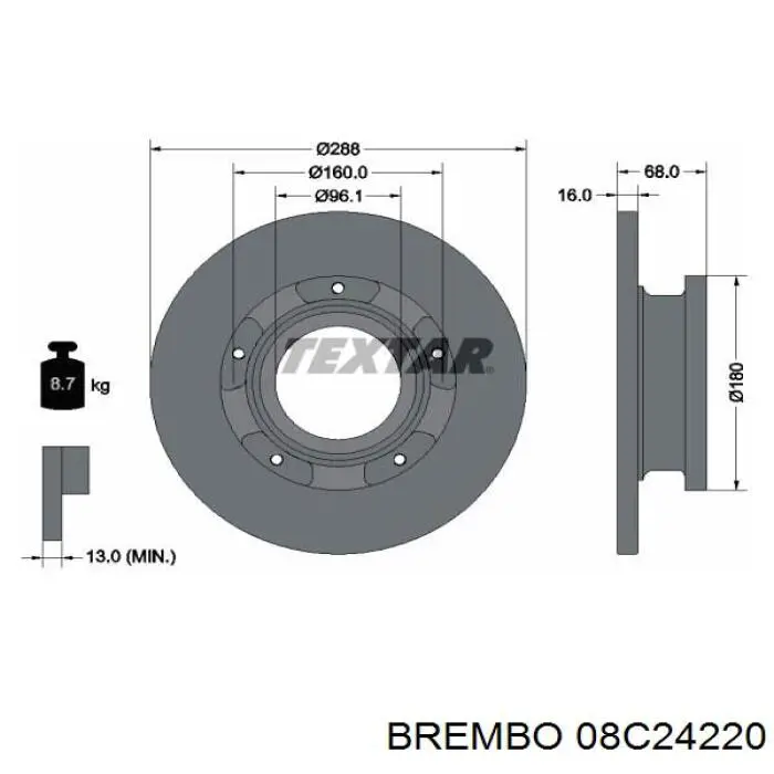Задний тормозной диск Brembo 08C24220 цена, от 65.22 USD