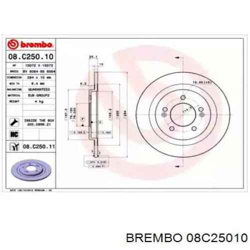 Тормозные диски 08C25010 Brembo