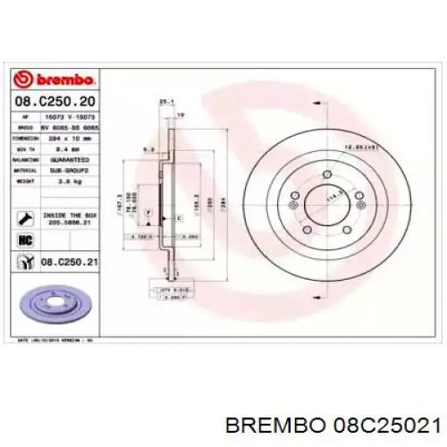 Тормозные диски 08C25021 Brembo